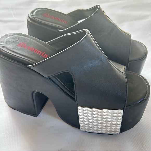 Demonia Shoes - Demonia Black Studded Platfrom Shoes, Sandals, Slip On, Open Toe, Goth